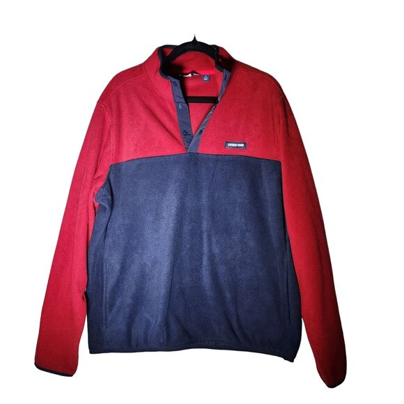 Lands' End Red & Navy Nautical Polar Pullover Fleece Sweater L 100% Polyester - Picture 2 of 6
